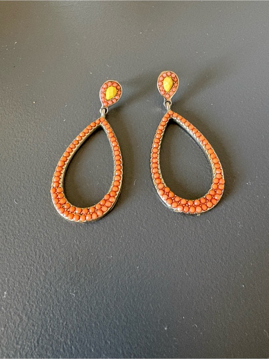Jewelry - Orange Teardrop Bead Statement Earrings